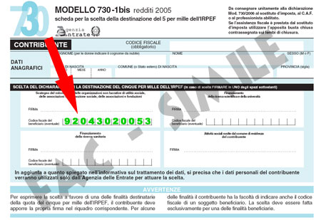 Esempio di modulo per la devoluzione del 5 per mille al SOM